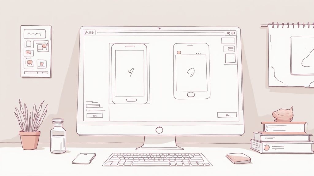 A person's hands holding a smartphone, with a vibrant, colorful app interface displayed on the screen, against a bright, multicolored background.