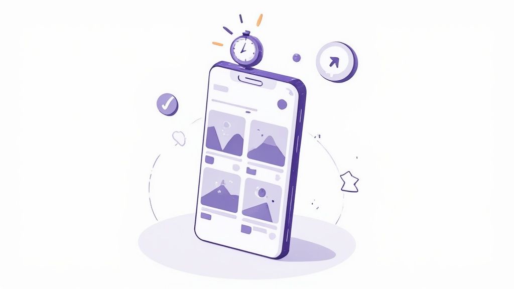 A vibrant and colorful app store screenshot design showing a user interface within a device frame.