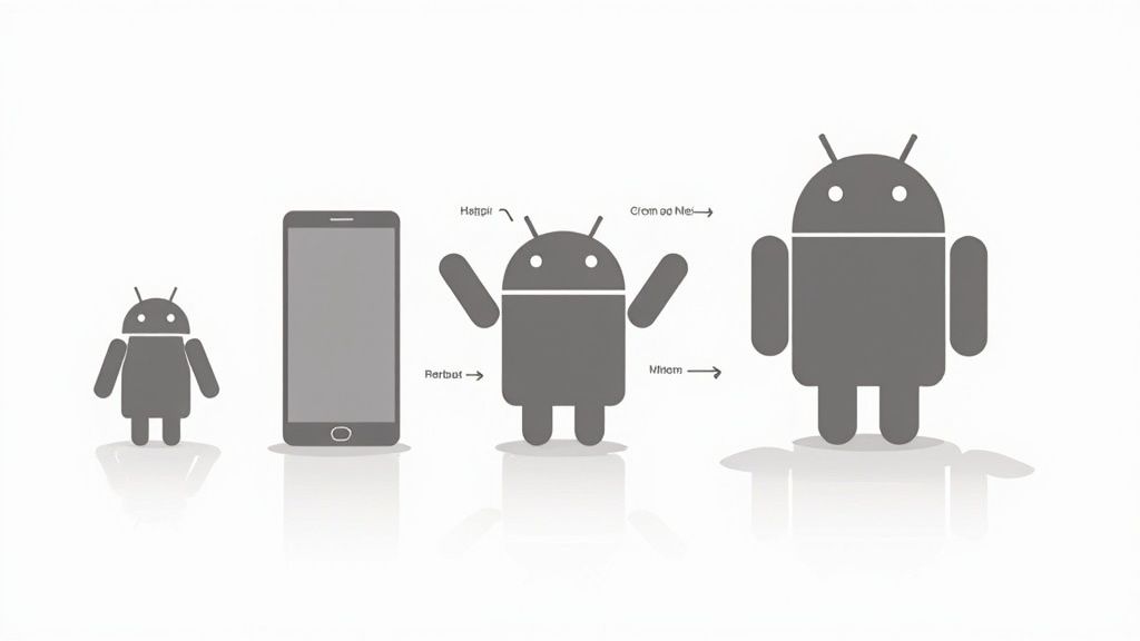 Vibrant app store screenshots shown on a modern Android device mockup.