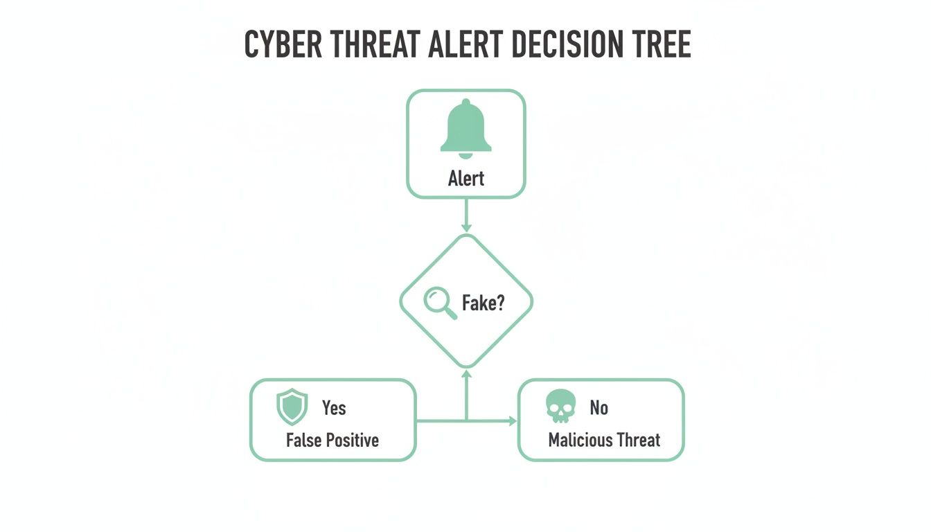Cybersecurity & Data Protection: A Practical Guide for Australian Businesses 3 Decision tree illustrating the process for classifying cyber threat alerts as false positives or malicious.