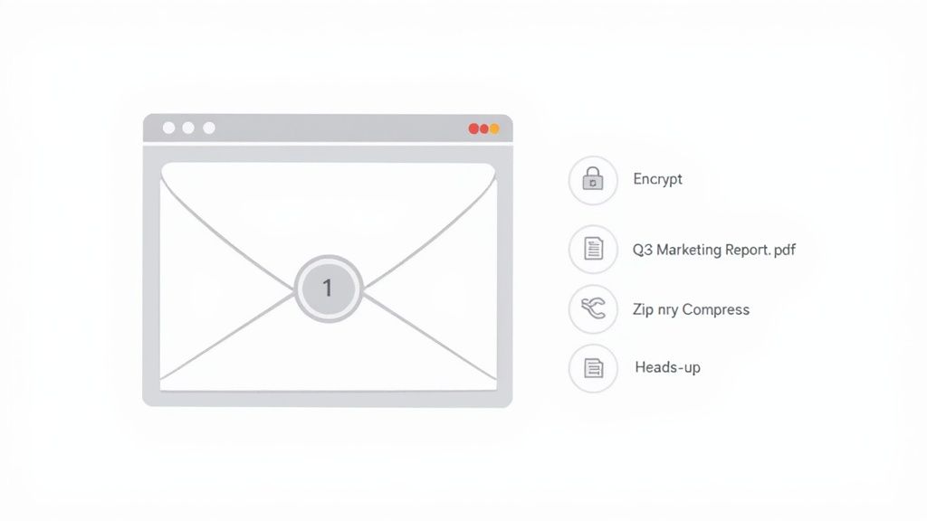 The Ultimate Guide to Email Attachment Size Limits 4 An illustration of an email interface displaying an attached file with options for encryption and compression.