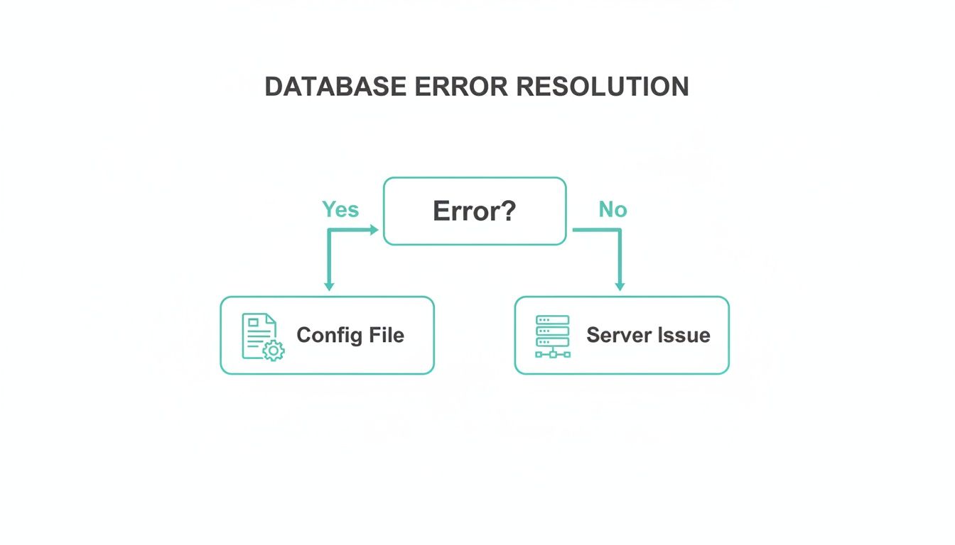 Flowchart titled 'database error resolution' showing steps for troubleshooting database issues.