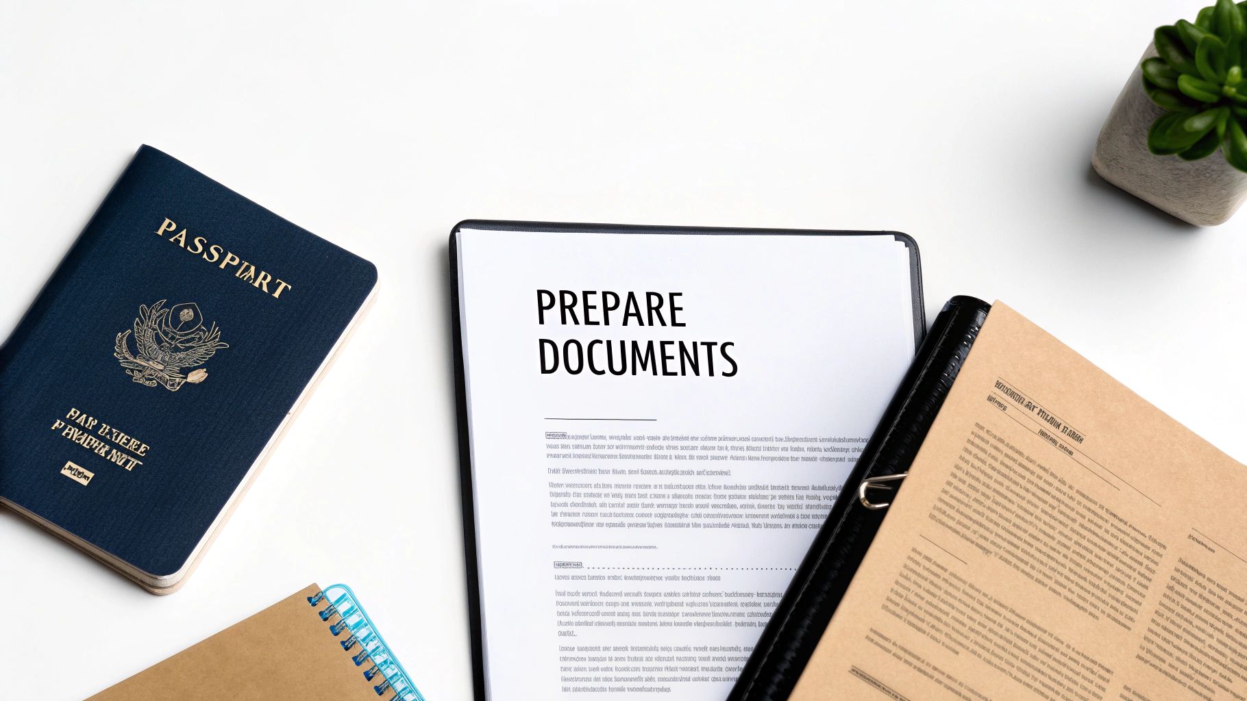 A person organising papers and documents on a desk