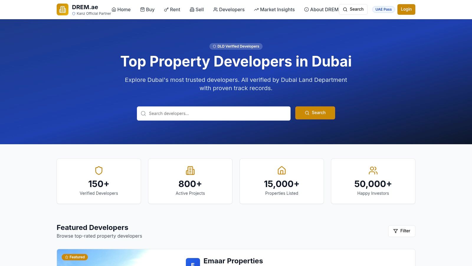 DREM.ae – Dubai Official Real Estate Marketplace (Developers index)