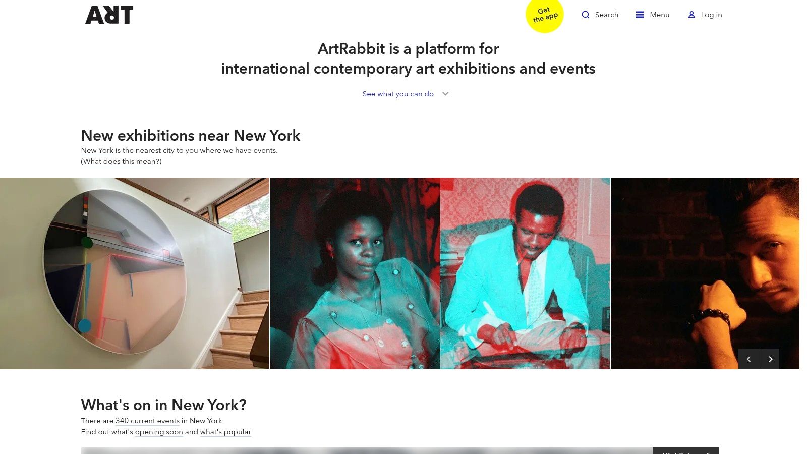 The ArtRabbit platform showcasing various art events and exhibitions