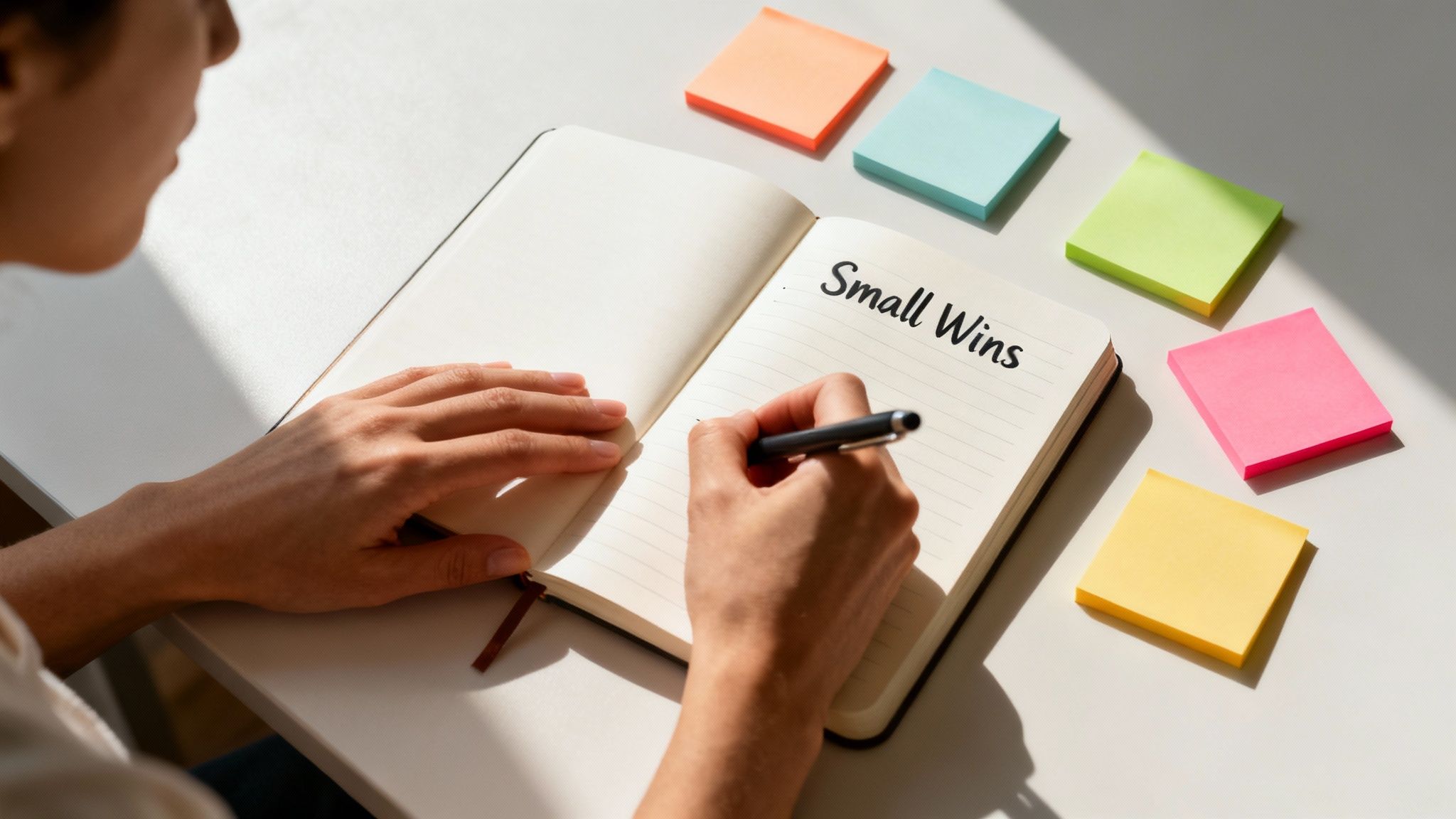 A person sitting on a floor meditating in a well-lit room, representing a calm mindset for recovery.
