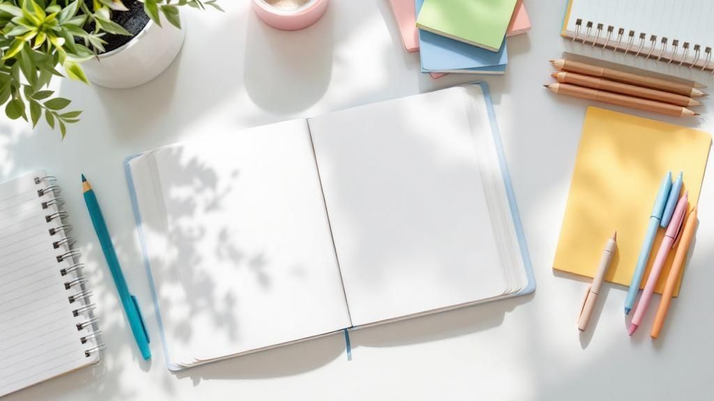 A person sitting at a desk with an open notebook, carefully highlighting key points with a yellow marker.