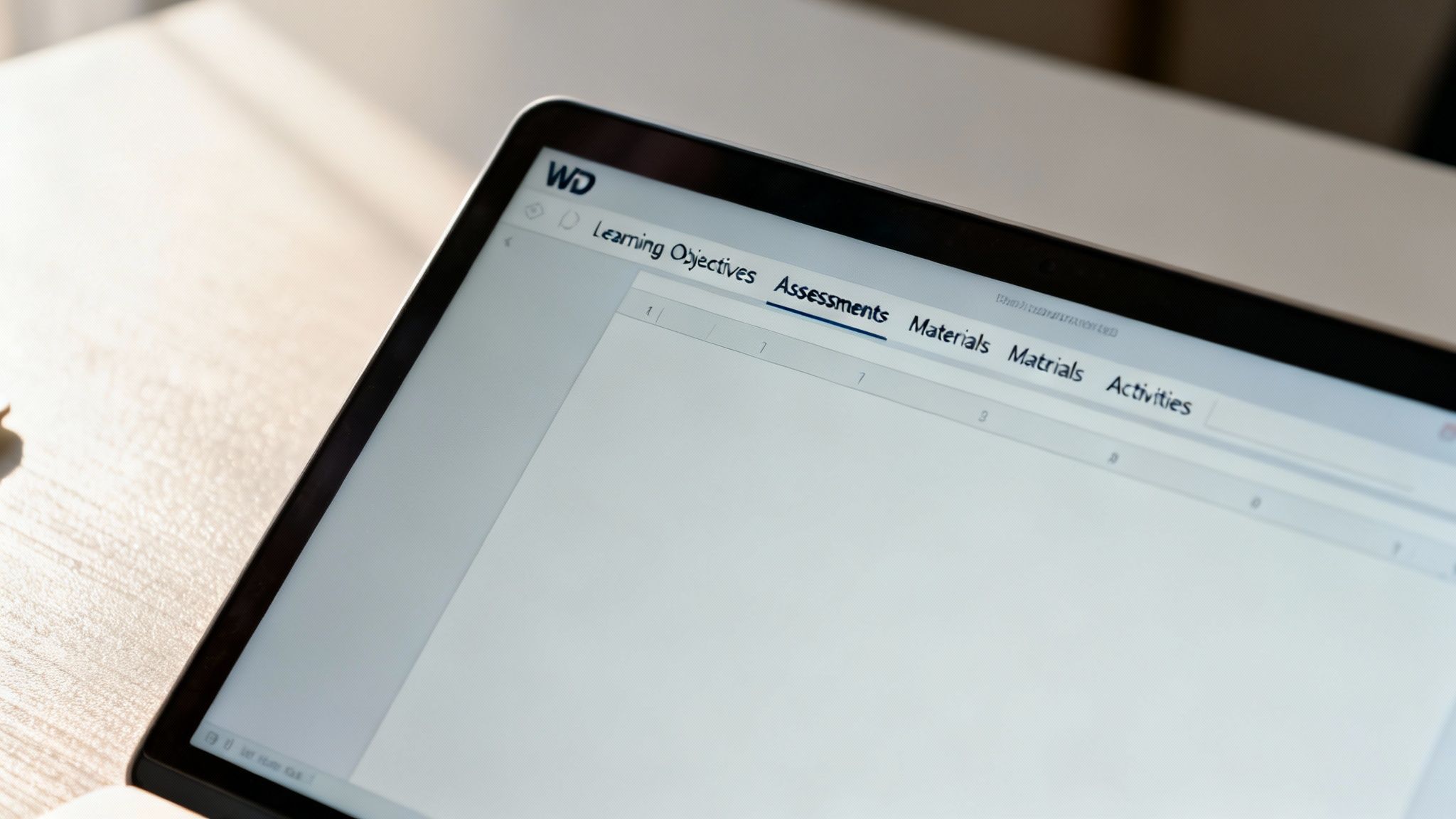 A person designing a custom unit plan template in Microsoft Word.