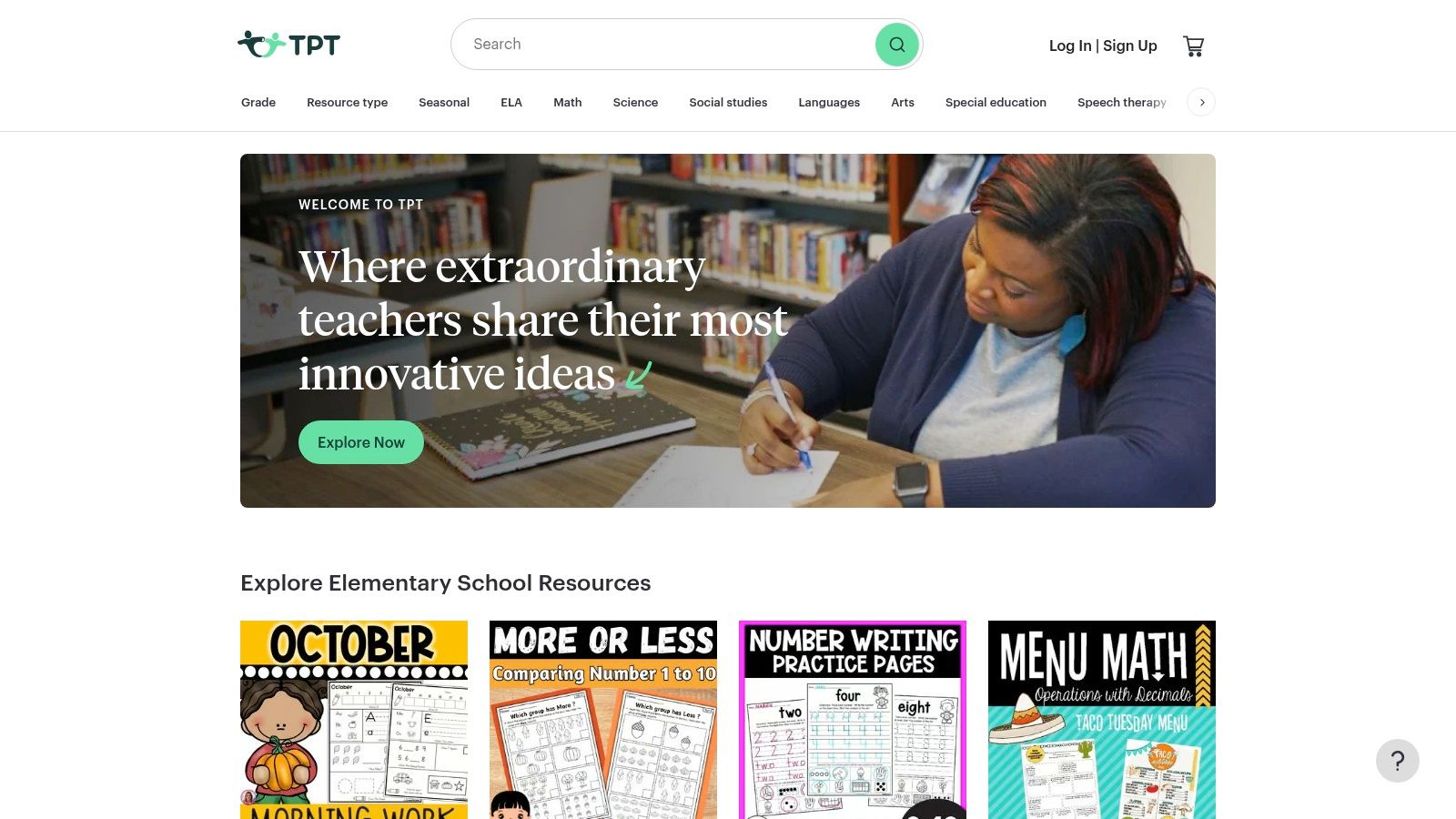 Teachers Pay Teachers (TPT) website showing a search for school newsletter templates with various colorful options.