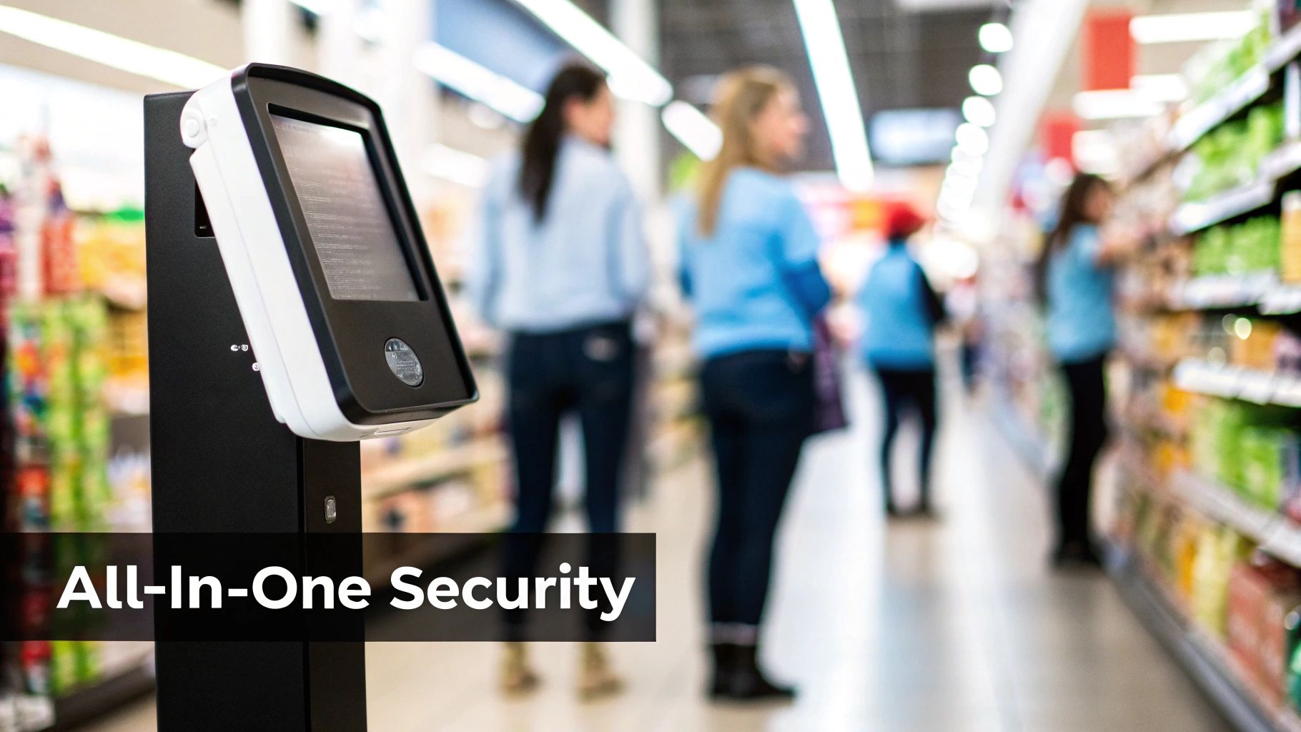 A sleek, modern IRVINEi OVAL security hub mounted next to a door, showcasing its touch screen interface.