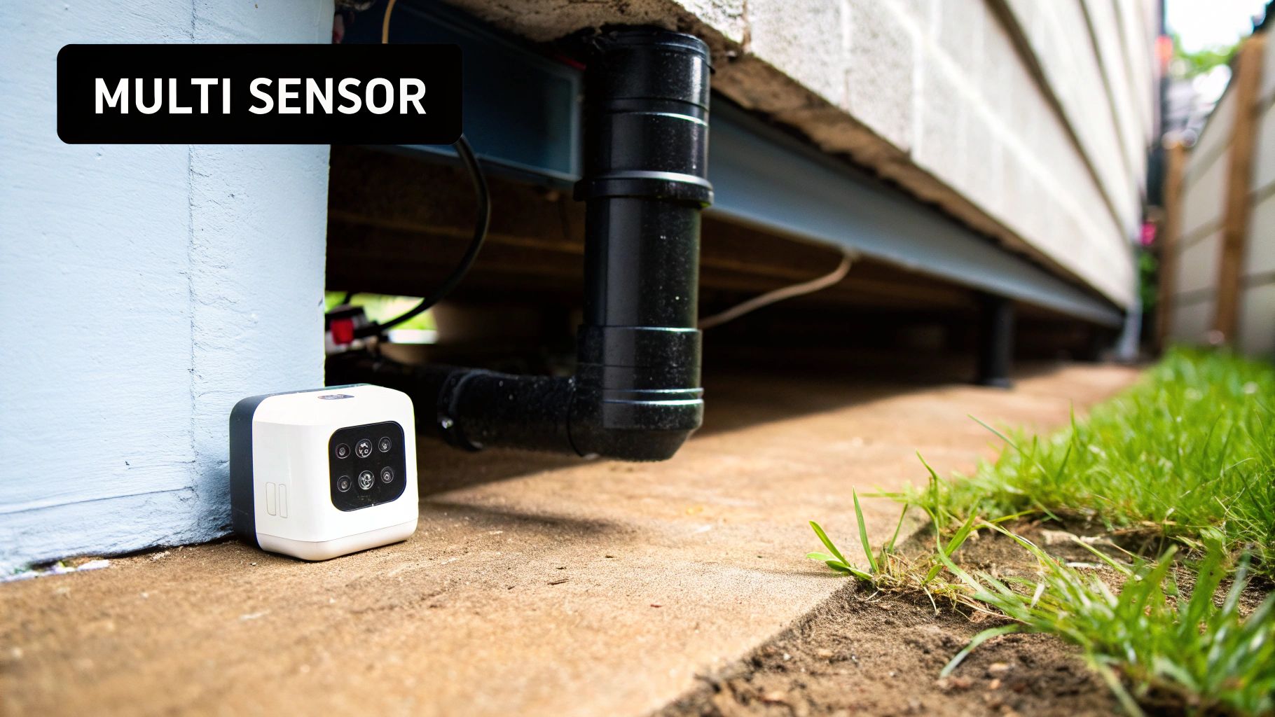 The IRVINEi OVAL smart sensor shown in a home environment, highlighting its compact and modern design.