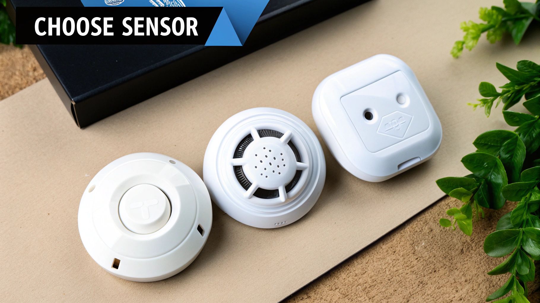 A hand holding a small, modern motion sensor.
