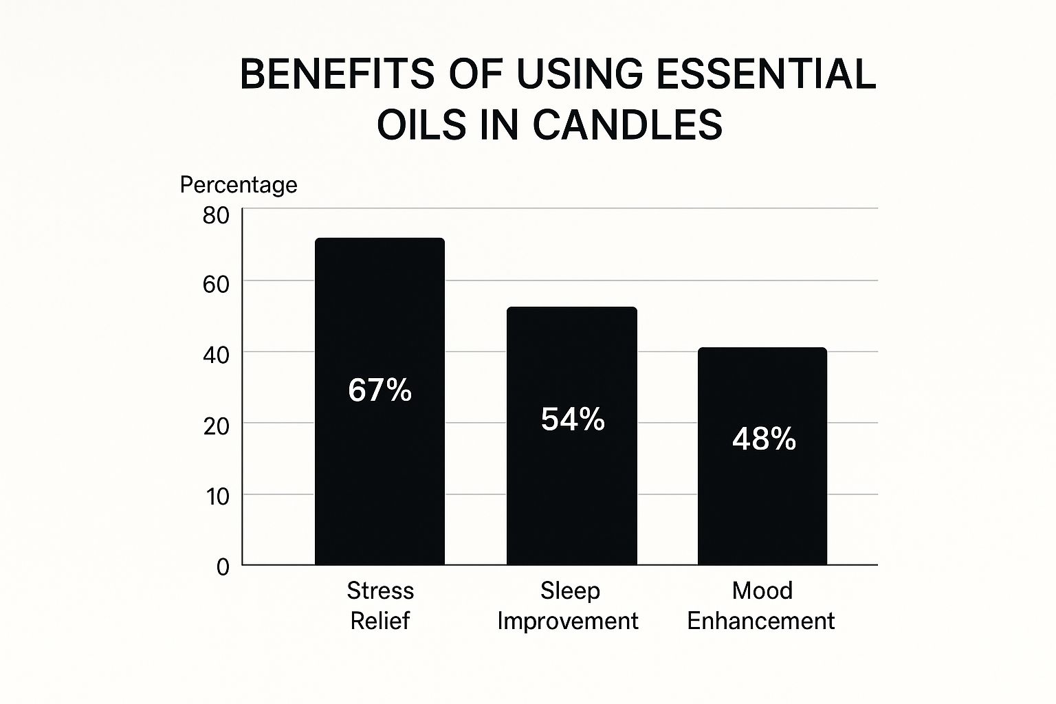 Infographic comparing stress relief, sleep improvement, and mood enhancement benefits of essential oils in candles.
