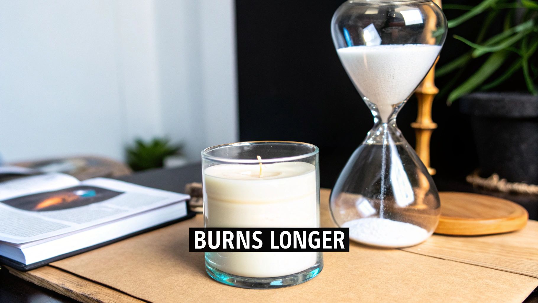 A person lighting a soy wax candle, with the flame reflecting in their eyes, symbolizing the extended enjoyment and value.