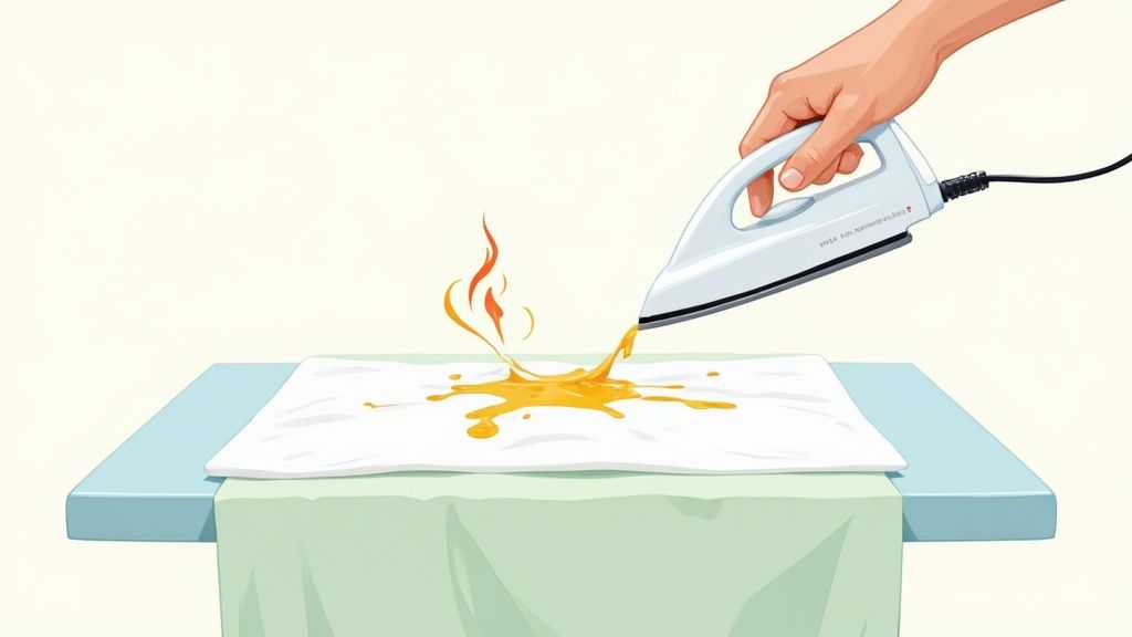 Gently removing wax from a delicate blouse