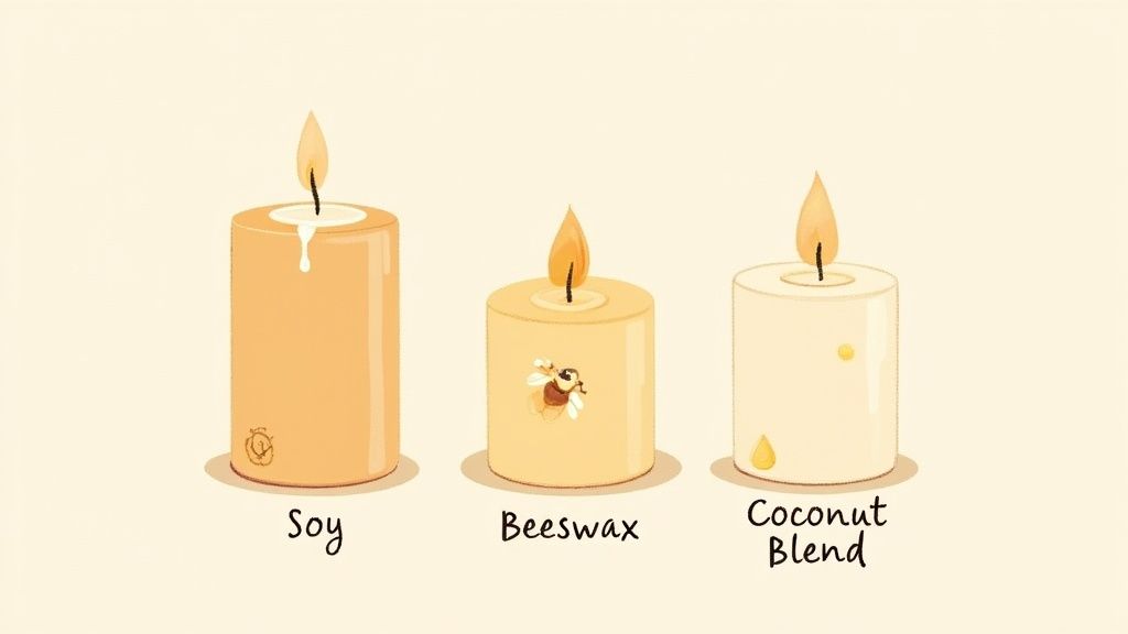 Close-up of creamy, smooth soy wax in a candle jar.