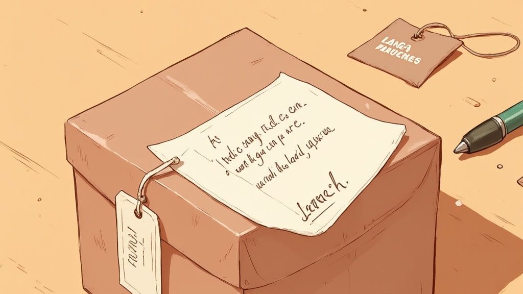 A person writing a handwritten note to accompany a corporate gift.