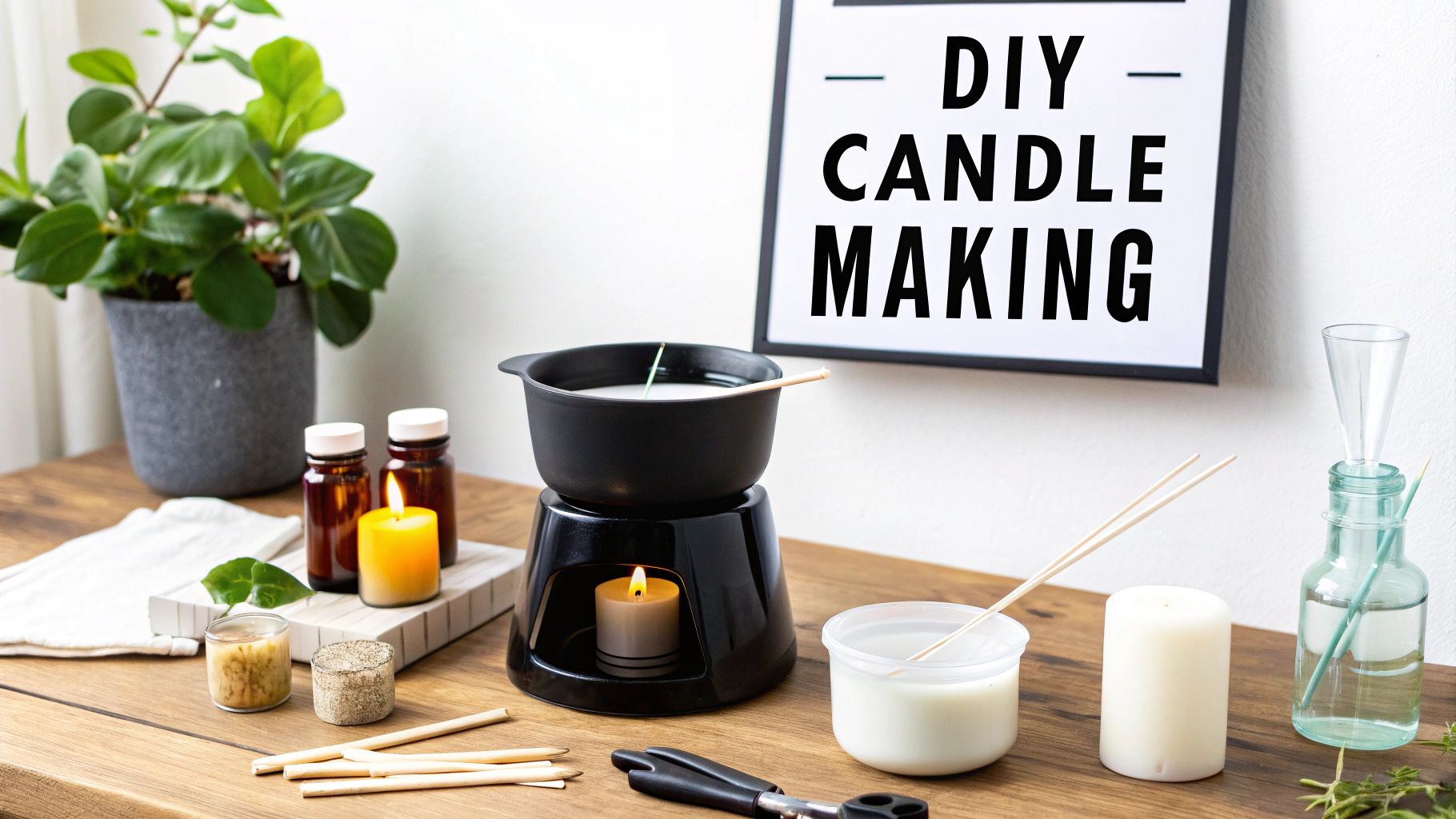 A hand holding a finished high-quality soy candle in a white jar, with a smooth top and a perfectly centered wick.