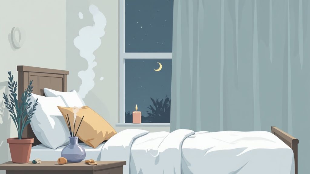 A woman relaxing in a tranquil setting with candles.