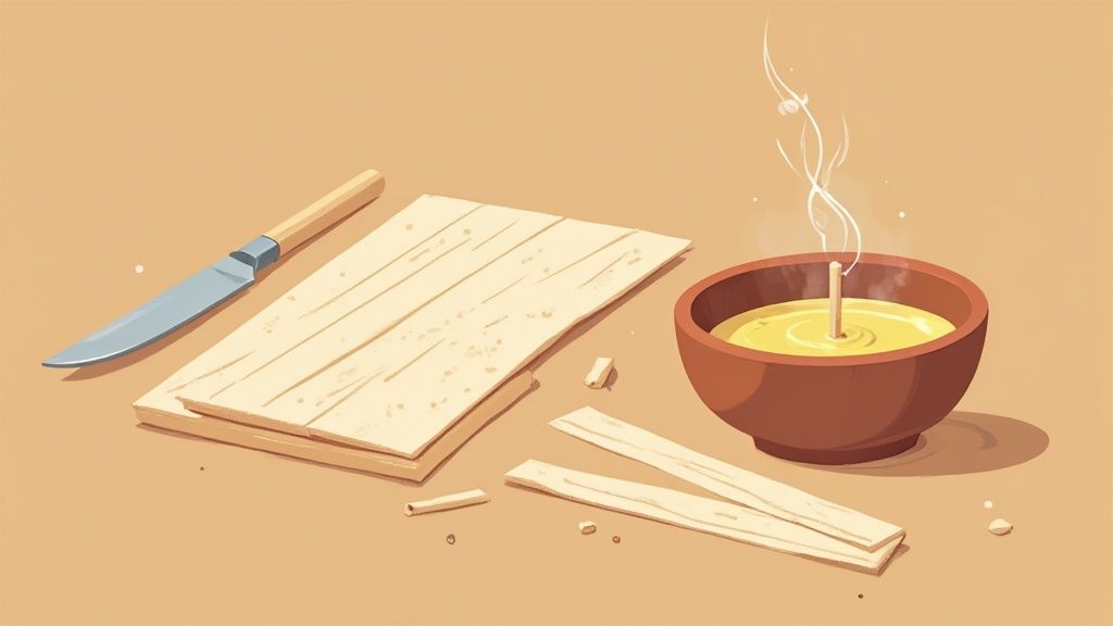 A collection of wooden wicks ready for candle making