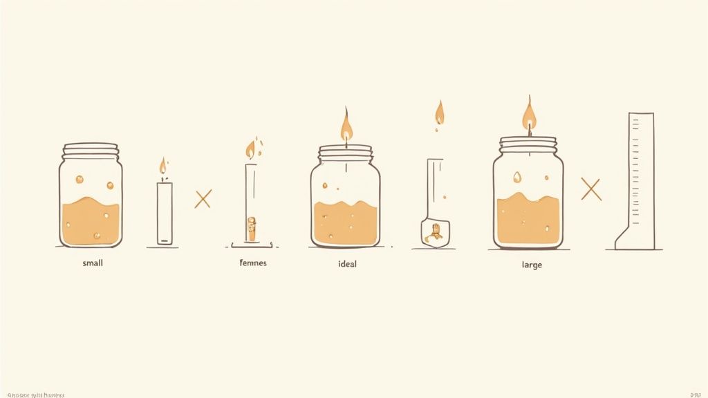 A lit candle in a dark room, with a focus on the flame and wick.