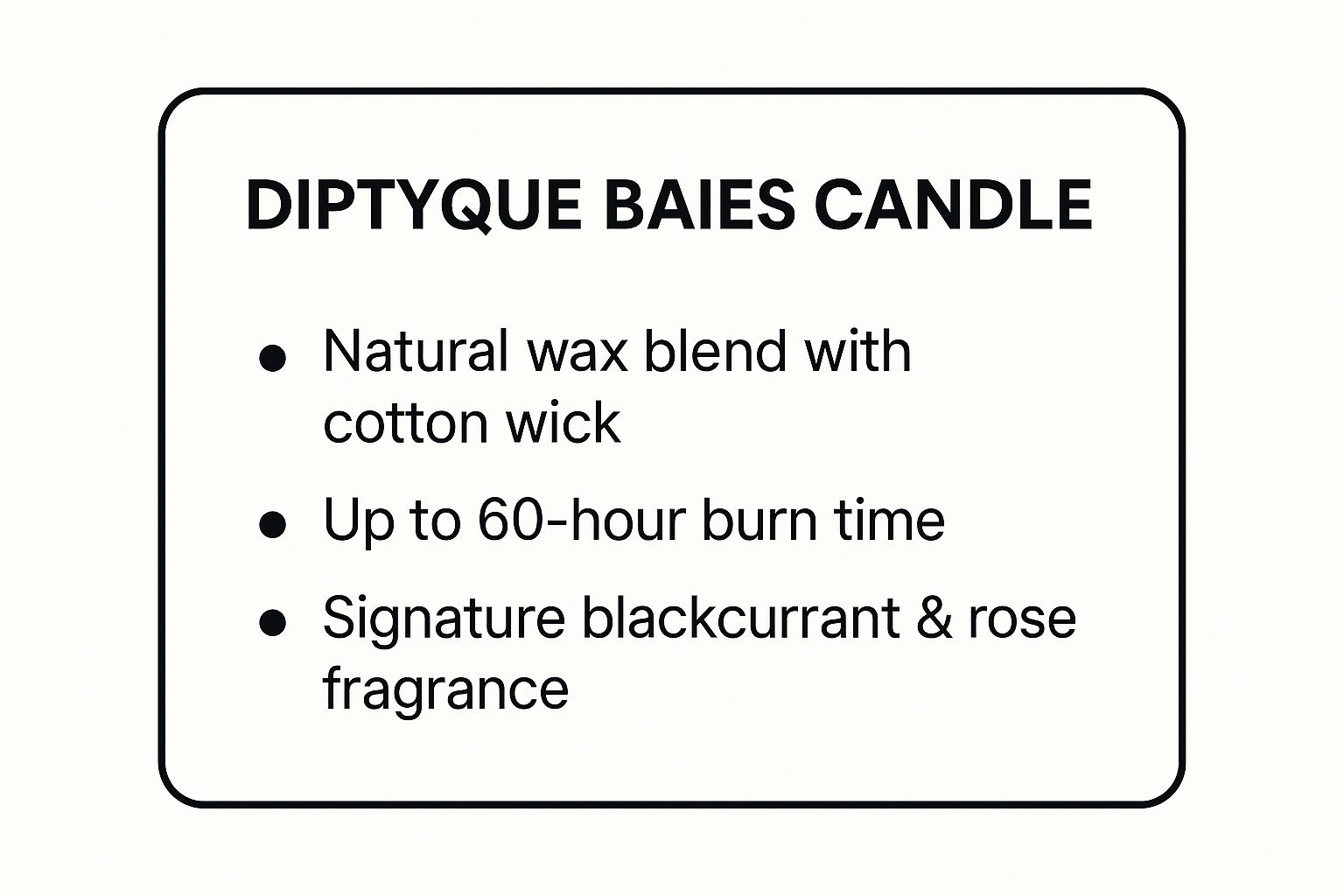 Infographic showing key data about Diptyque Baies (Berries) Candle