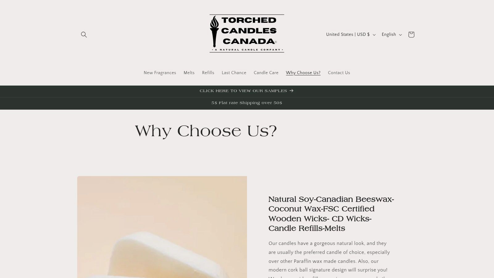 A collection of Torched Candles Canada products, including their unique cork ball candles, displayed in a modern, minimalist setting.
