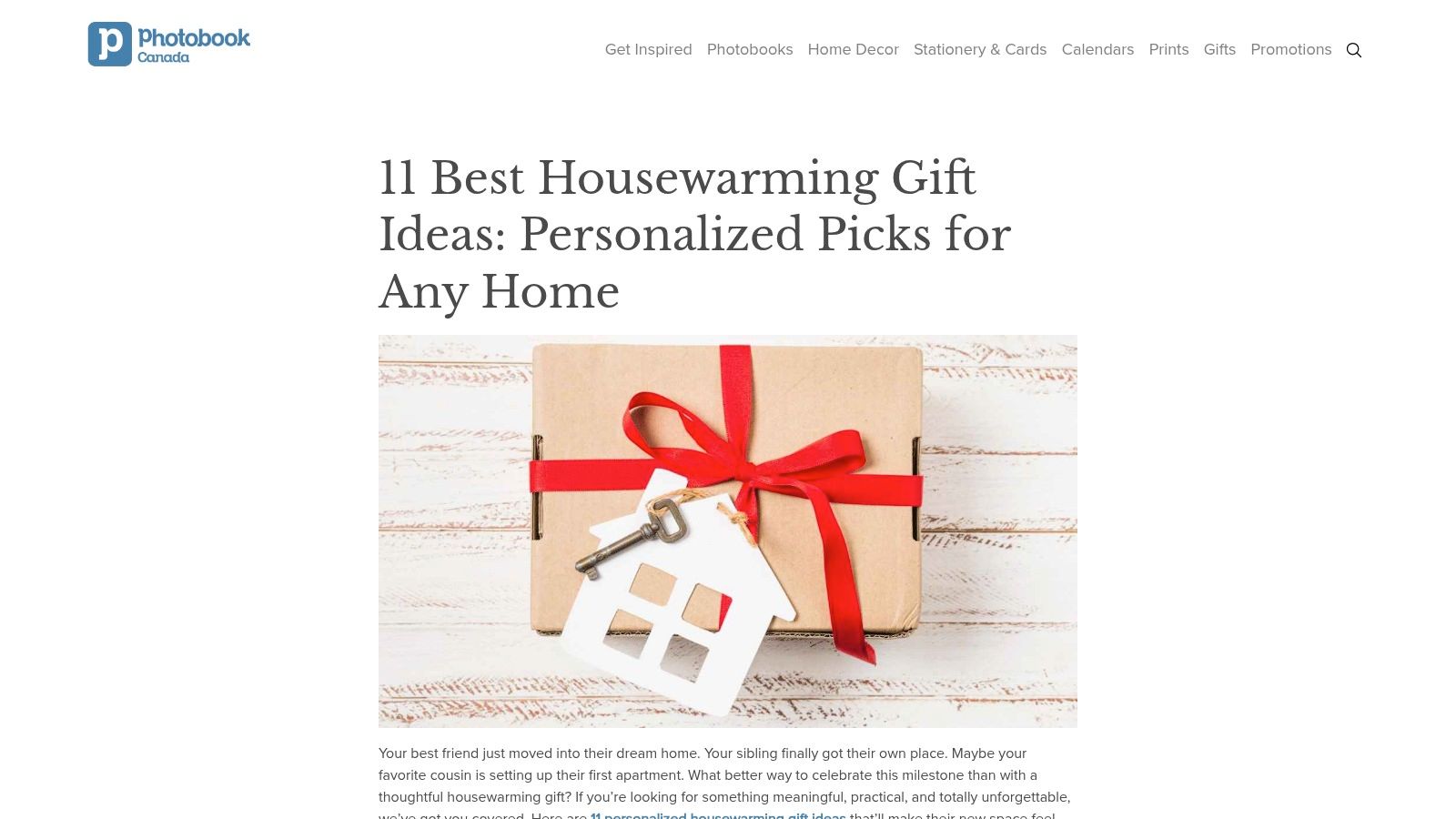 A collection of personalized housewarming gifts from Photobook Canada, including custom canvas prints and photo mugs.