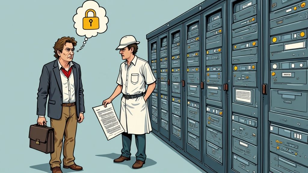 A person working securely on a laptop with a digital lock icon overlaid.