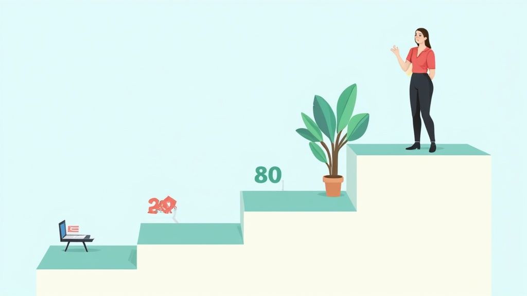 A person is being onboarded by a team member in a modern office setting.