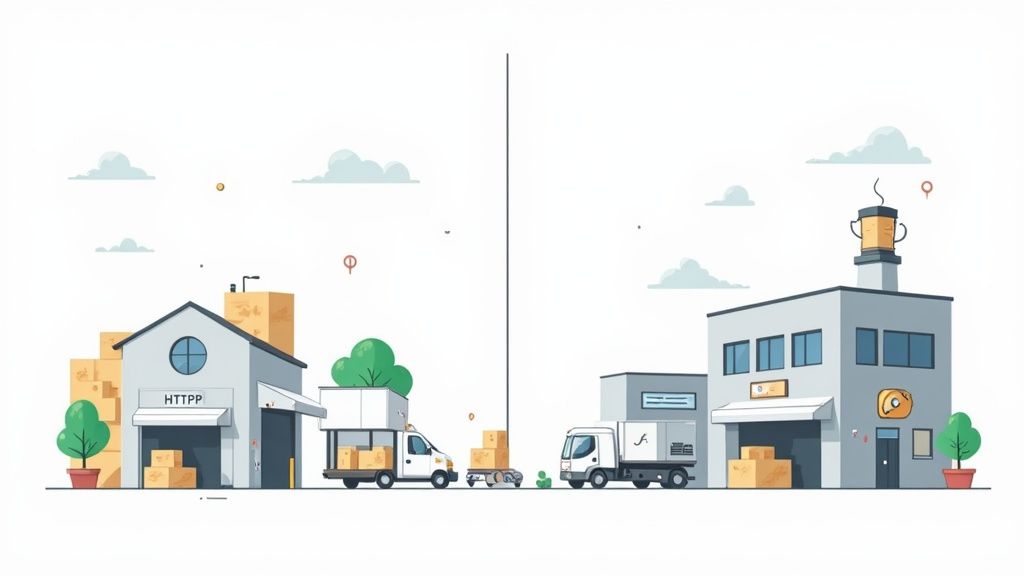 A visual comparison showing the logos of Apache HTTP Server and Apache Tomcat side-by-side, representing their distinct yet complementary roles in web architecture.