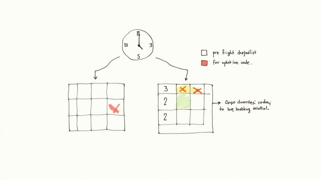 A magnifying glass focusing on a calendar, highlighting potential scheduling conflicts and errors.