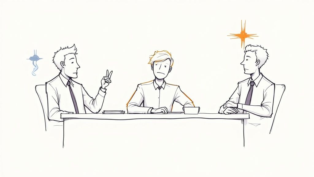 Manager looking stressed while looking at a computer screen in an office.