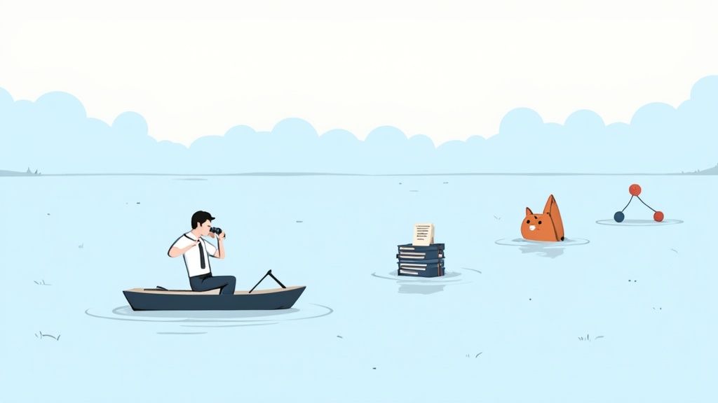 A developer sitting at a desk with multiple monitors, focused on writing code in a dimly lit room.