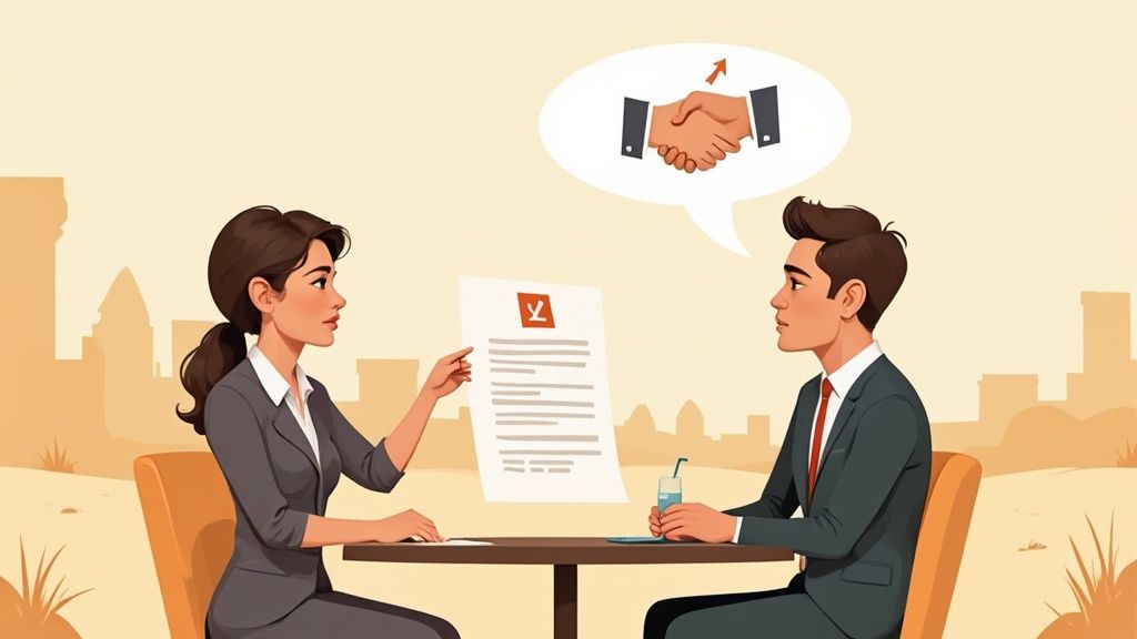 A paralegal confidently shaking hands with a hiring manager in a modern Phoenix office.