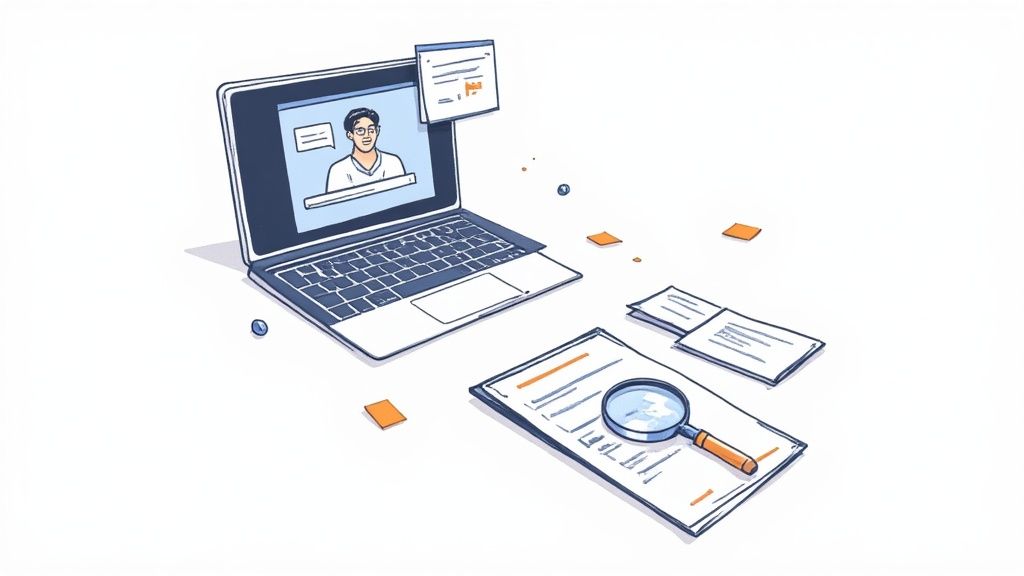 A group of developers in a collaborative meeting, looking at a screen.