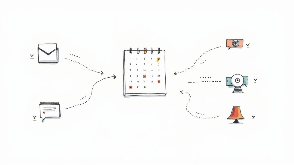 A person managing multiple tasks on a laptop screen, symbolizing automation.