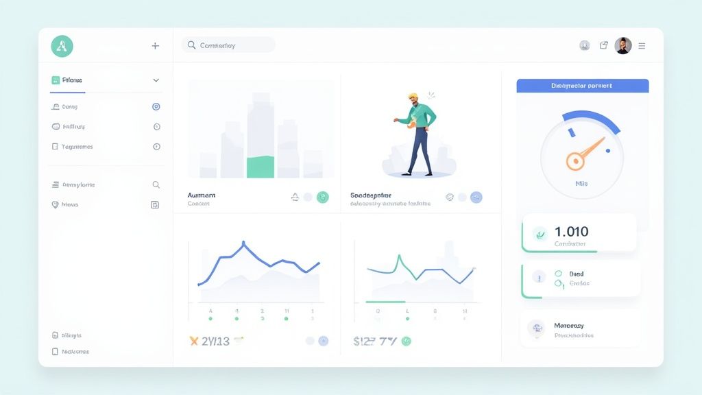 A clean project management dashboard displaying various data visualizations, charts, and key performance indicators.