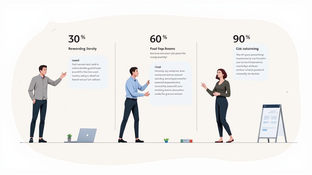 A person is being welcomed to a team, shaking hands over a desk with a laptop and plants.