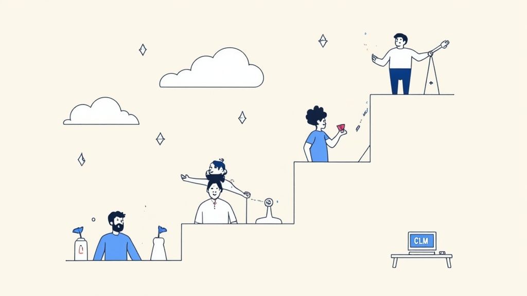 A vibrant, modern office space with people collaborating, showcasing a positive company culture without relying on cliches.