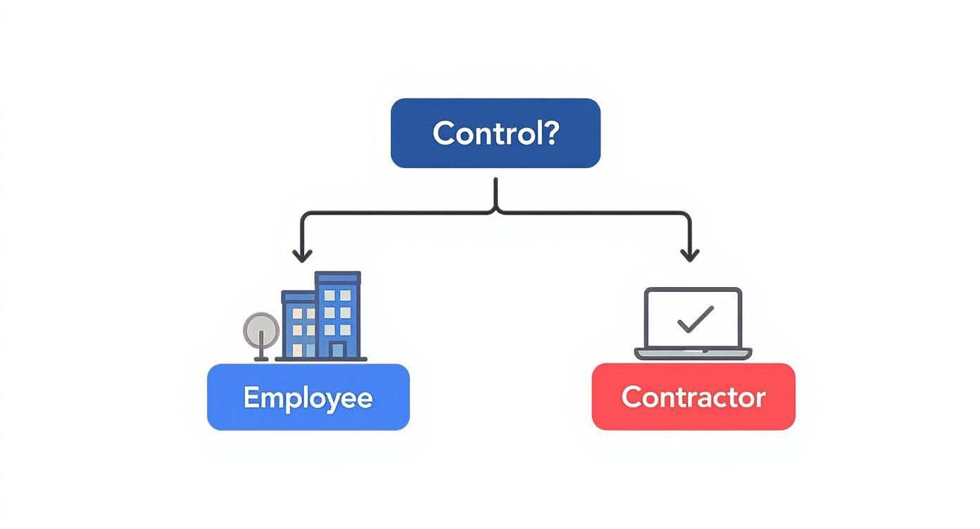 Flowchart diagram showing control differences between employee and contractor employment classifications
