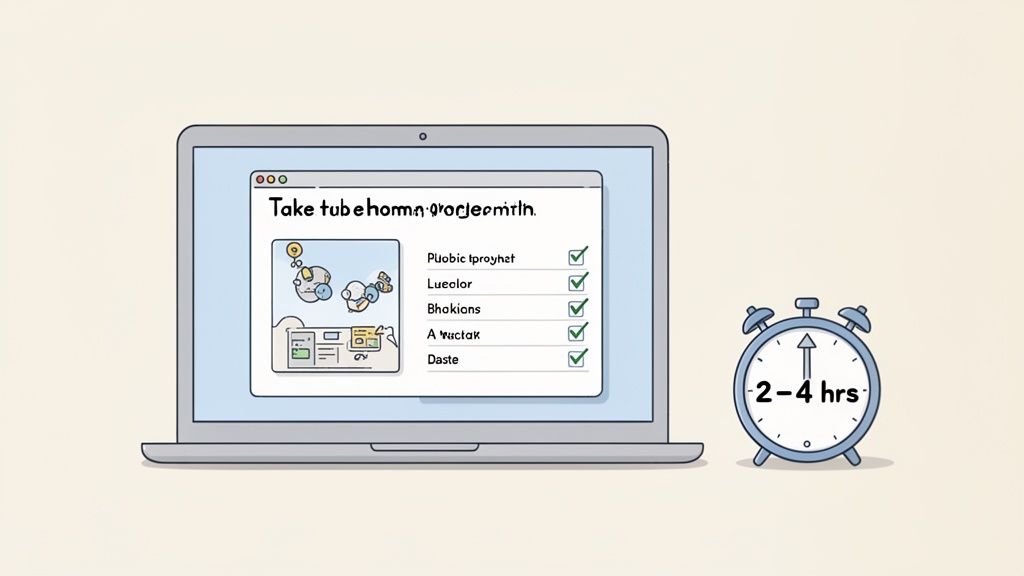 A cartoon laptop displays a checklist with all items completed, next to an alarm clock showing '2-4 hrs'.