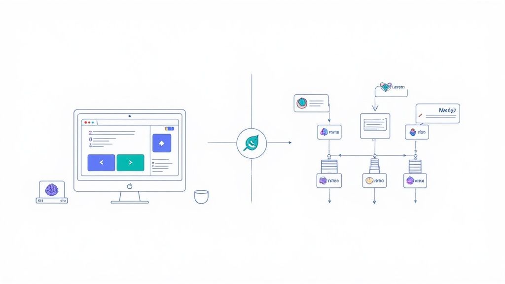 A visual representation of business use cases for Node.js and JavaScript, showing frontend and backend applications.