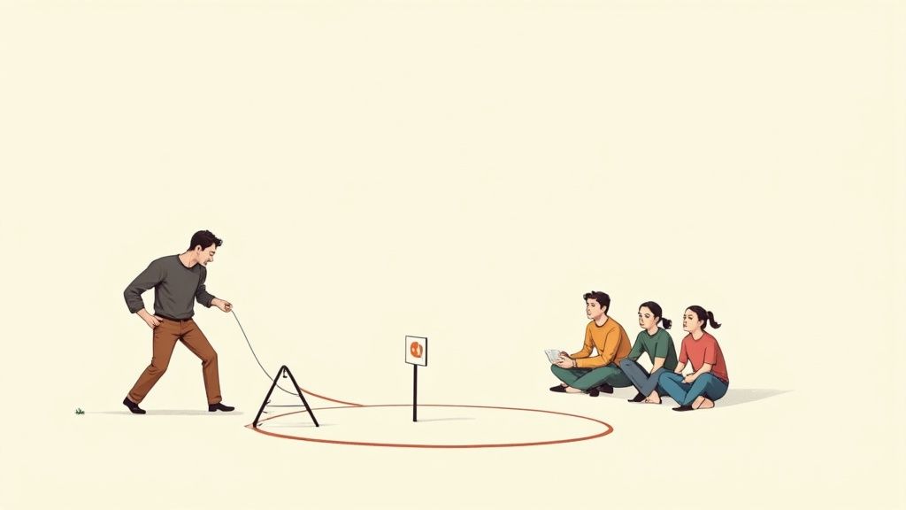 A Scrum Master coaching their team in a modern office