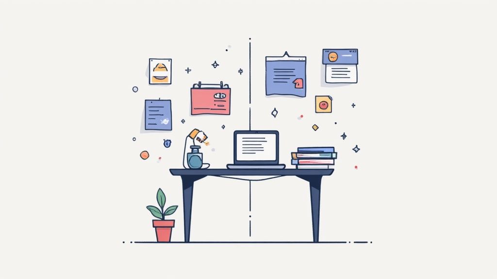 A web designer and web developer collaborating on a project, showing the design and code aspects.