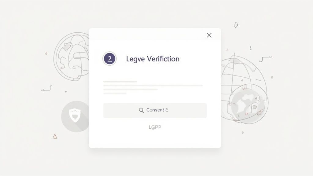 A white pop-up window displaying 'Legve Verifiction' as step 2, with a 'Consent E' input field.