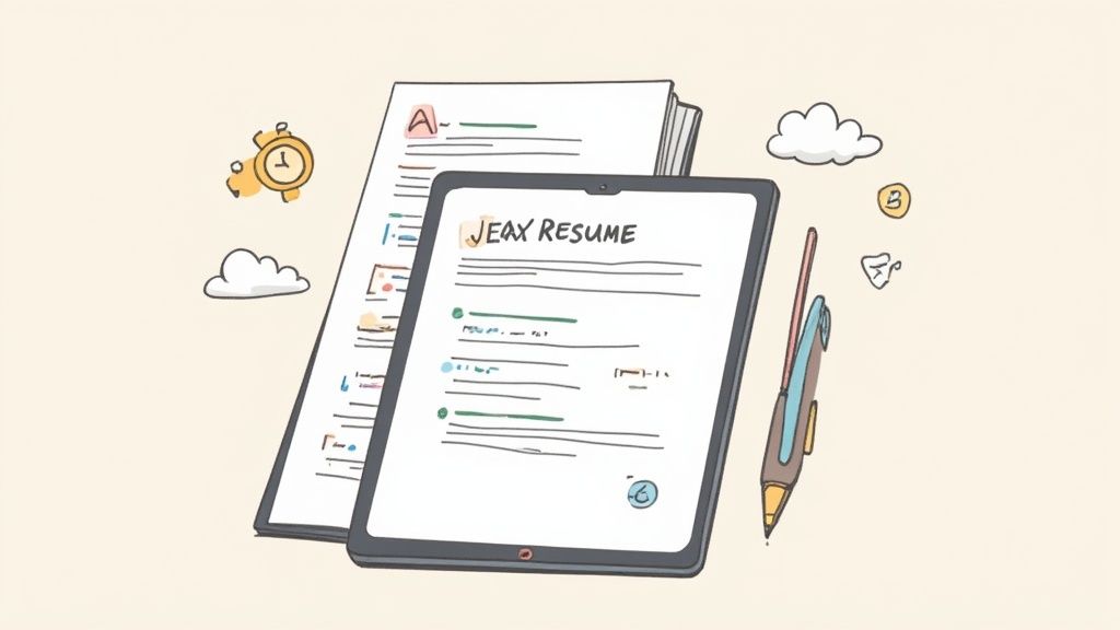 Legal resume on a desk with a laptop and glasses