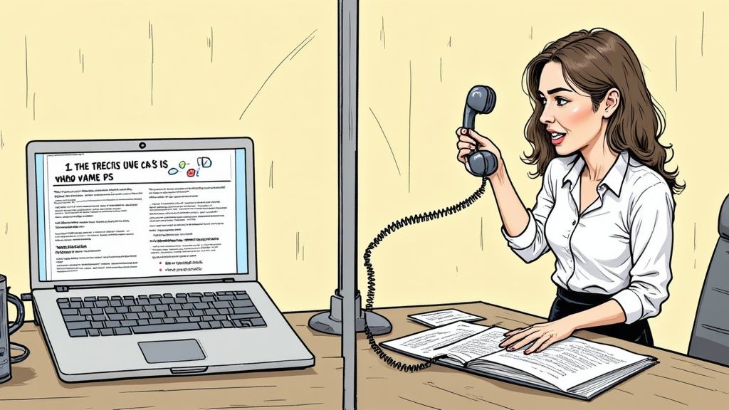 A paralegal diligently works at a desk filled with legal documents and a laptop, showcasing a professional and organized environment.