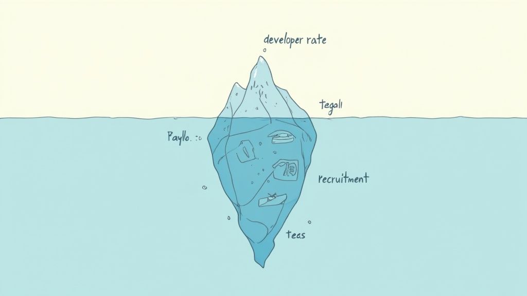 A magnifying glass hovering over a contract, symbolizing the search for hidden costs and compliance details.