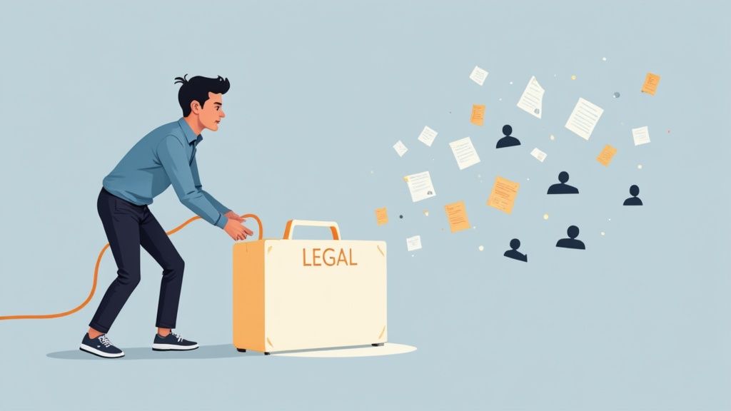 A team of legal professionals collaborating in a modern office setting, representing the concept of outsourced legal services.